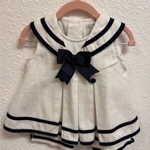 Rare Editions Cream and Navy Baby Dress